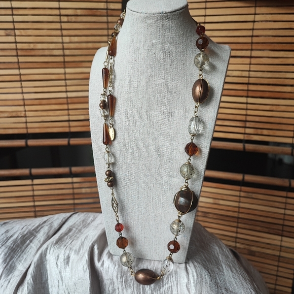 Express Brand Opera Length Necklace Made in Italy Clear Bubble Lucite Wire Cage - Picture 2 of 16